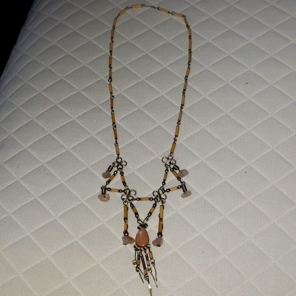 Unique semi precious stone and bamboo necklace